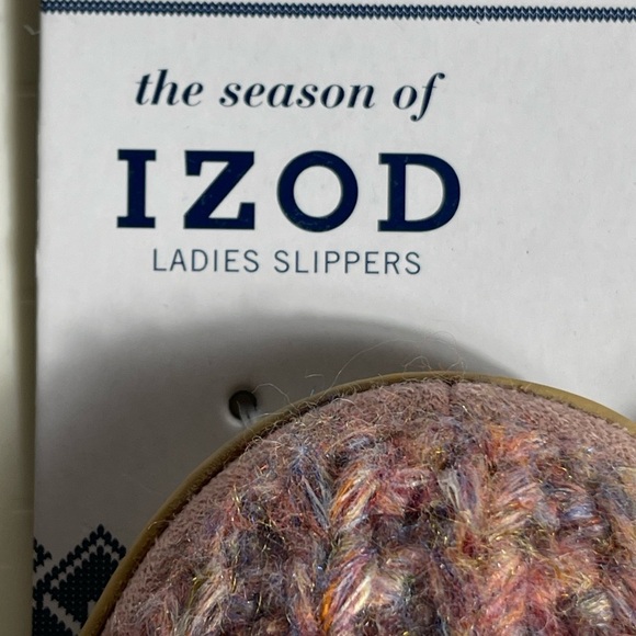 IZOD Ladies Knit Slippers Pink Multi Faux Fur Memory Foam Size S (5-6) - Picture 3 of 5